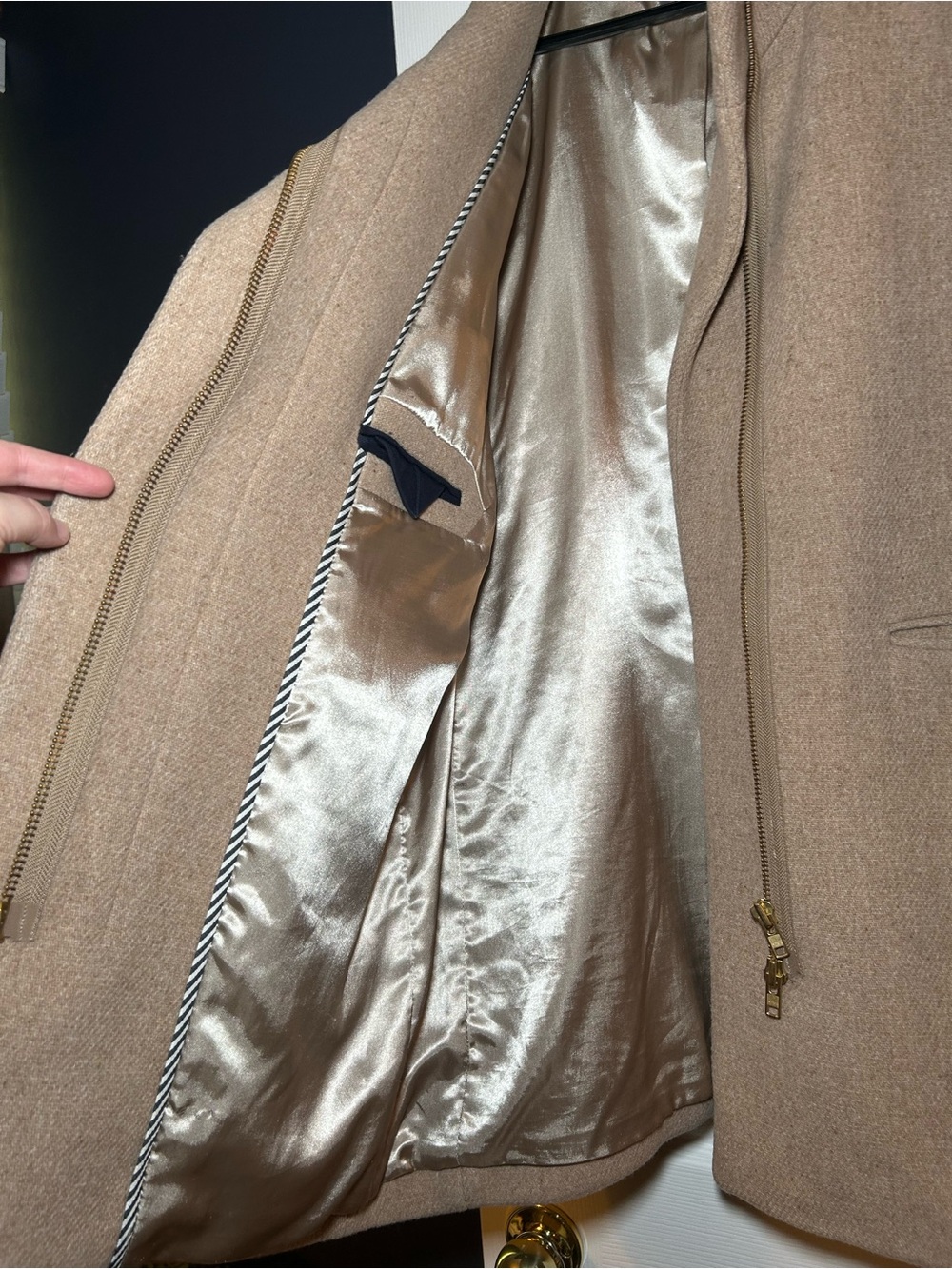 JCrew Stadium Cloth by Nello Gori Taupe Wool-Blend Pea Coat - Picture 3 of 5
